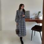 Tie-back Knot-front Plaid Long Dress