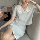 Short-sleeve Wide Collar Blouse / Mini Skirt