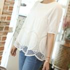 Pintuck-trim Perforated Top Ivory - One Size