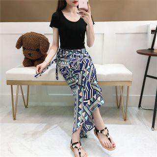 Printed Chiffon Maxi Wrap Skirt / Paneled Printed T-shirt