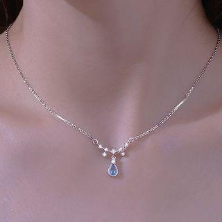 Moonstone Waterdrop Necklace 1 Pc - Silver - One Size