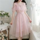 Cold Shoulder Mesh Short-sleeve A-line Dress