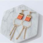 Chained Alloy Faux Leather Dangle Earring