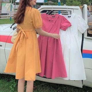V-neck Lace-up Short-sleeve Dress