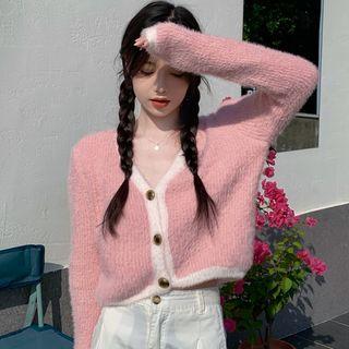 Contrast Trim Fluffy Cropped Cardigan