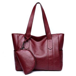 Set: Faux Leather Tote Bag + Coin Purse