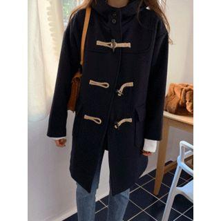 Toggle-button Hooded Wool Blend Coat