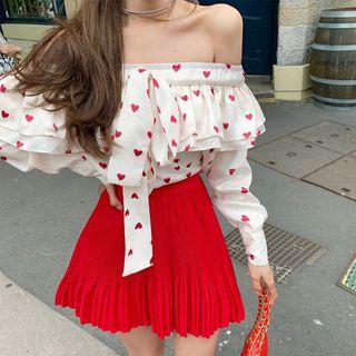Heart Print Off-shoulder Blouse