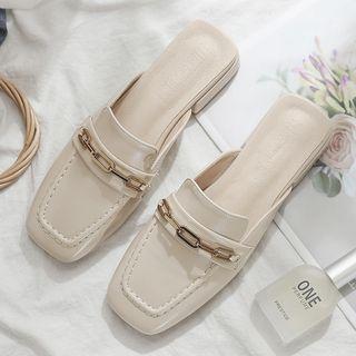 Faux Leather Chain Accent Mules