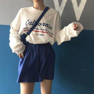 Long-sleeve Printed T-shirt / Wide-leg Shorts
