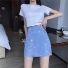 Plain Short-sleeve Slim-fit Cropped T-shirt / Star Sequined Skirt