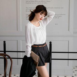 Long-sleeve Faux Pearl Accent Blouse