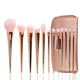 Set Of 12: Makeup Brush With Case Gold - One Size