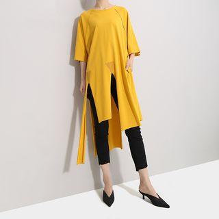 Elbow-sleeve Asymmetric T-shirt Dress