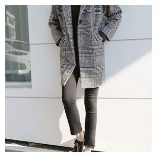 Single-breasted Plaid Coat Black - One Size