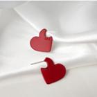 Alloy Heart Earring 1 Pair - 925 Silver Stud - Red - One Size