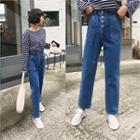 Band-waist Button-front Harem Jeans