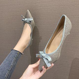Bow Pointy-toe Woven Kitten Heel Pumps