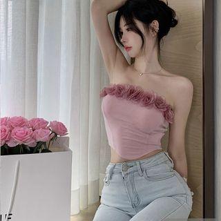 Floral Tube Top Purplish Pink - One Size