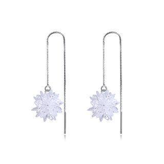 925 Sterling Silver Snowflake Earrings With Austrian Element Crystal Silver - One Size