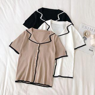 Peter Pan-collar Short-sleeve Knit Top