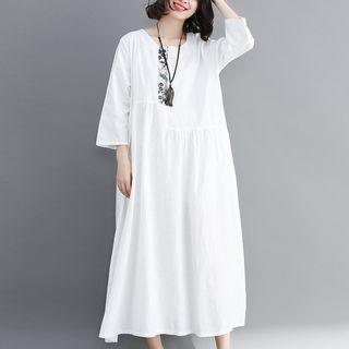 3/4-sleeve Maxi Flower Print Panel Dress