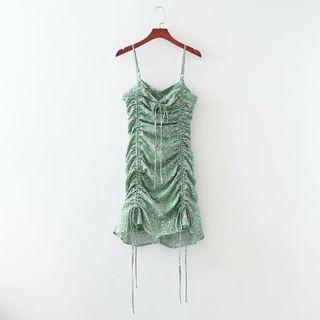 Spaghetti Strap Floral Drawstring Mini Dress