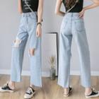 Distressed Wide-leg Cropped Jeans