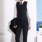 Set: Plain V-neck Vest + Dress Pants + Pencil Skirt