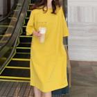 Short-sleeve Number Embroidered Midi T-shirt Dress