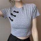 Short-sleeve Frog-button Cropped T-shirt