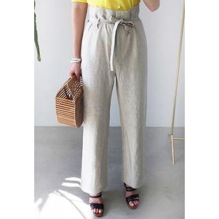 High-waist Linen Wide-leg Pants With Belt
