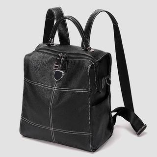 Genuine Leather Flap Backpack Black - One Size