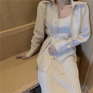Asymmetrical Shirt / Sleeveless Midi Sheath Dress
