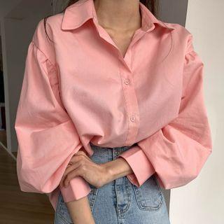 Plain Over-sized Flare Long-sleeve Shirt As Shown In Figure - One Size