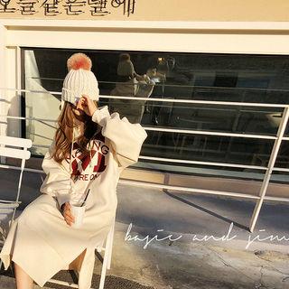 Letter Print Long Hoodie Dress Beige - One Size
