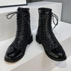 Lace-up Plaid Panel Short Boots