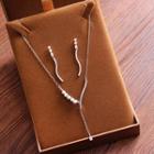 Wedding Set: Faux Pearl Swirl Pendant Necklace + Dangle Earring Necklace & Earring - Silver - One Size
