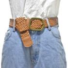 Square Buckled Faux Leather Woven Belt Brown - One Size