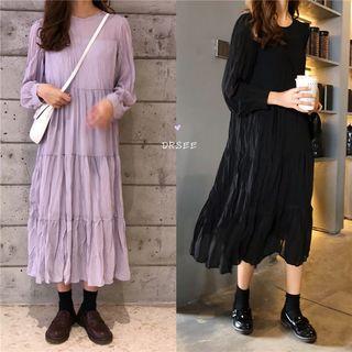 Long Sleeves Pleated Midi Dress