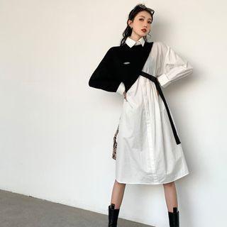 Long-sleeve Paneled Midi Shirtdress