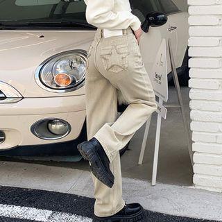 High Waist Star Embroidered Wide Leg Jeans