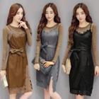 Set: Long Sleeve Glittered Top + Lace Trim Slipdress