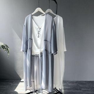 Plain 3/4 Sleeve Long Light Jacket