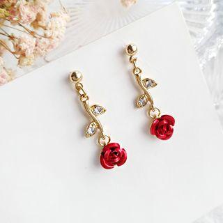 Rose Rhinestone Drop / Clip-on Earring