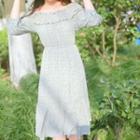 3/4-sleeve Chiffon A-line Midi Dress