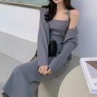 Long-sleeve Knit Cardigan / Halter Knit Dress