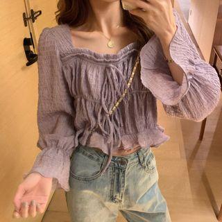 Flared-cuff Shirred Blouse As Shown In Figure - One Size