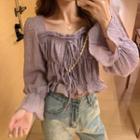 Flared-cuff Shirred Blouse As Shown In Figure - One Size