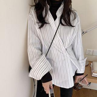 Long-sleeve Striped Irregular Hem Shirt